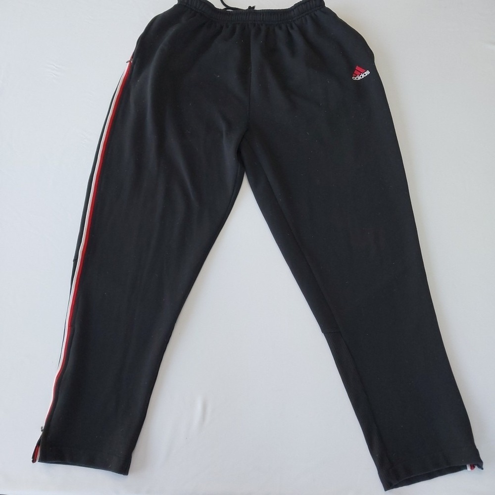 Adidas Fleece Jogger Sweatpants Mens L Black‎ 3 Stripe Athletic Tapered Workout